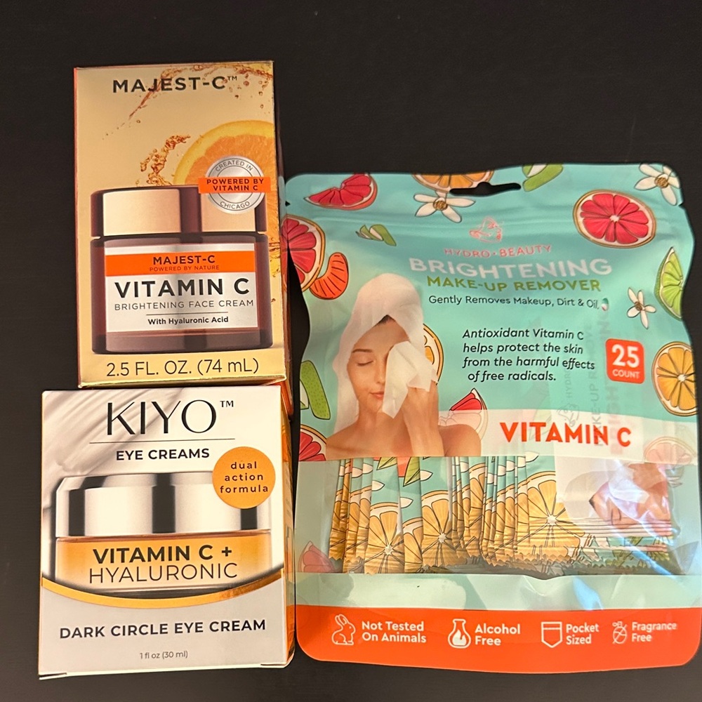 Vitamin C Hyaluronic Acid Skincare routine set facial wipes eye & face cream